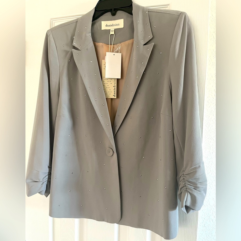 NWT Daniel Rainn Ruched Sleeves Jeweled Blazer